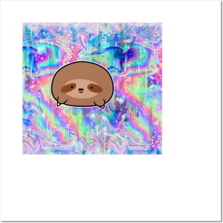 Chubby Sloth Blob Rainbow Holographic Posters and Art